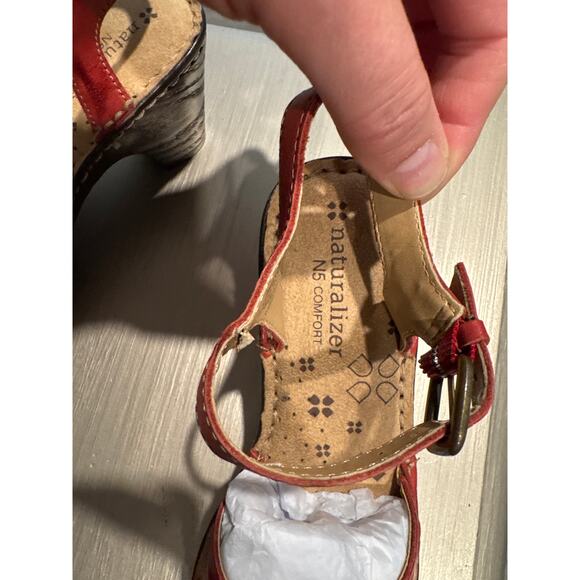 Naturalizer Martha Sandals Red Leather Wedge Heels Shoes Clogs Buckles Sz 5M - Picture 7 of 9
